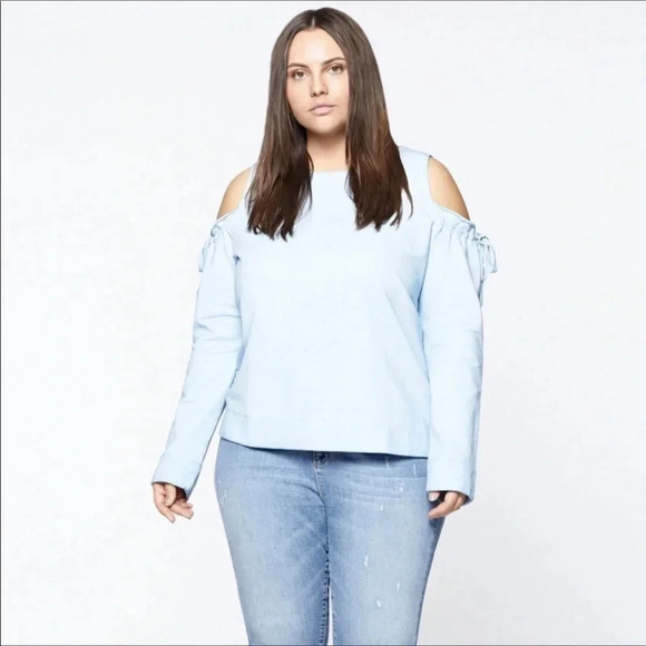 Sanctuary Cold Shoulder Pullover Sweater Chambray - Picture 1 of 5
